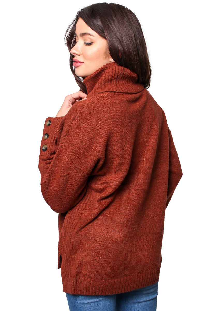 Women's Long Sleeves Cowl Neck Knitted Pullover Sweater