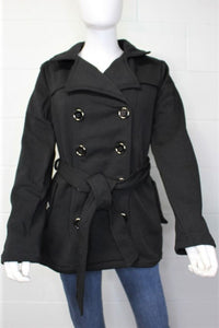 Women's Double Breasted Belted Pea Coat Jacket