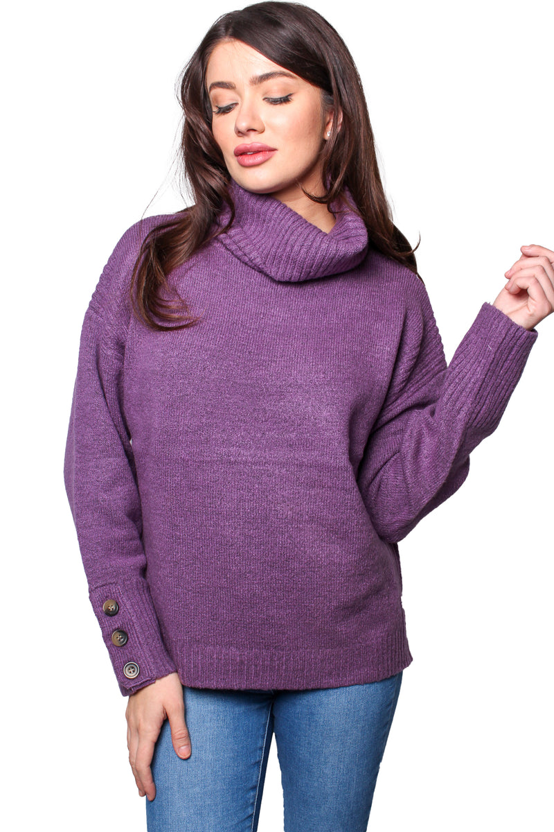 Women's Long Sleeves Cowl Neck Knitted Pullover Sweater