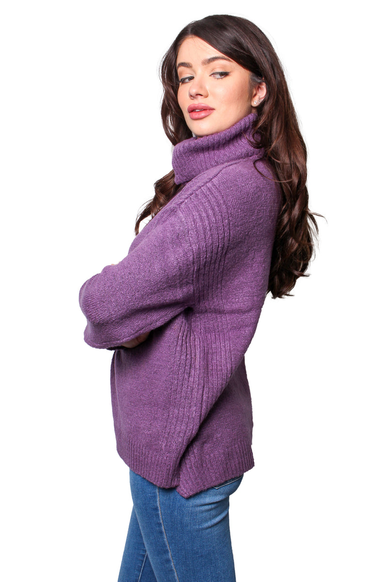 Women's Long Sleeves Cowl Neck Knitted Pullover Sweater