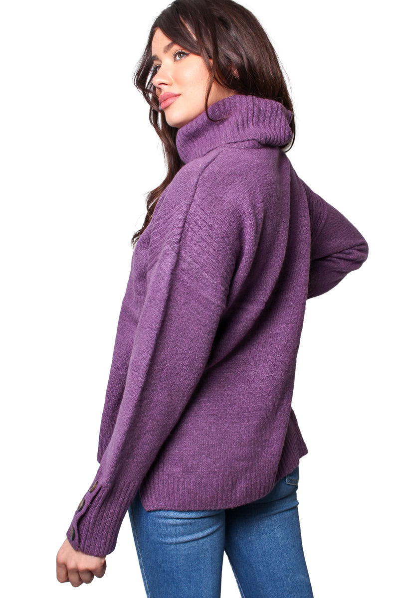 Women's Long Sleeves Cowl Neck Knitted Pullover Sweater