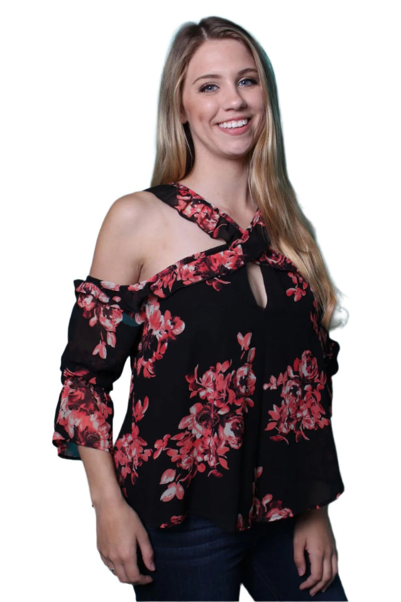 Women's Criss Cross Halter Neck Floral Blouse