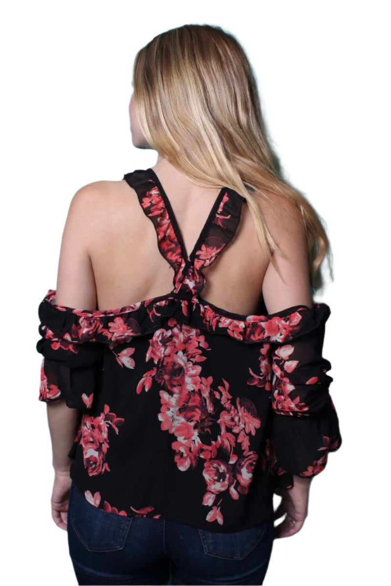 Women's Criss Cross Halter Neck Floral Blouse