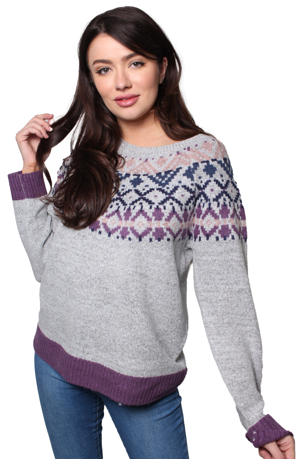 Women's Long Sleeves Round Neck Knitted Jacquard Sweater