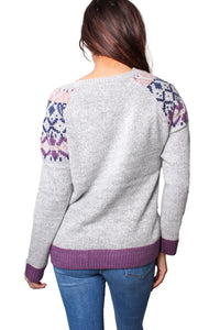 Women's Long Sleeves Round Neck Knitted Jacquard Sweater