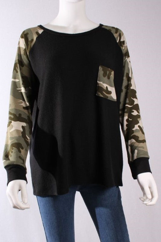 Women's Raglan Top with Camo Sleeves