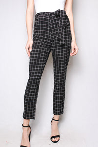 Women's Casual Windowpane Tie Waist Pants