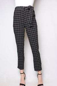 Women's Casual Windowpane Tie Waist Pants