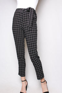 Women's Casual Windowpane Tie Waist Pants