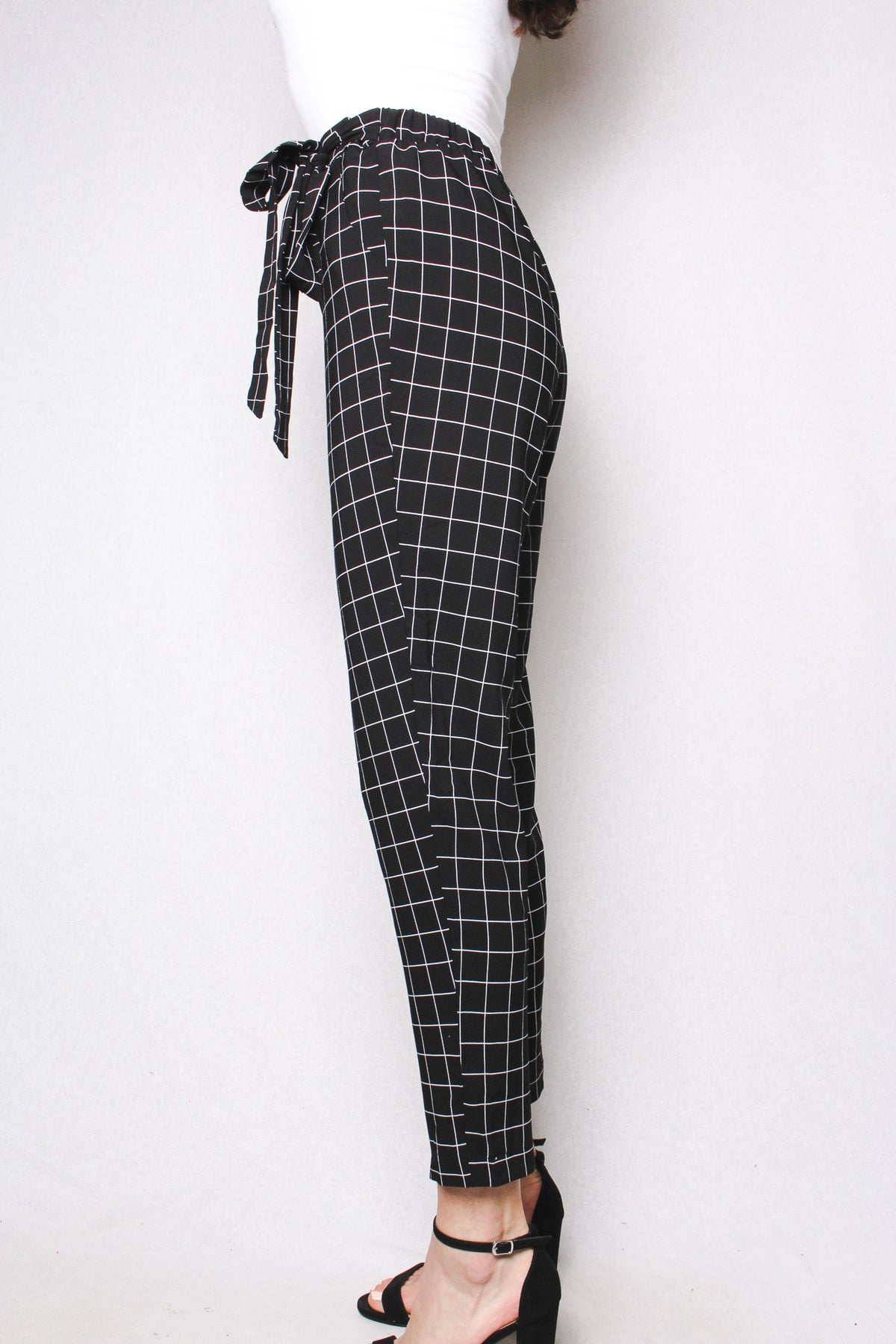 Women's Casual Windowpane Tie Waist Pants