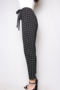 Women's Casual Windowpane Tie Waist Pants