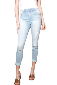 Women's Mid Rise Light Washed Distressed Skinny Jeans