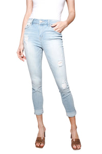 Women's Mid Rise Light Washed Distressed Skinny Jeans