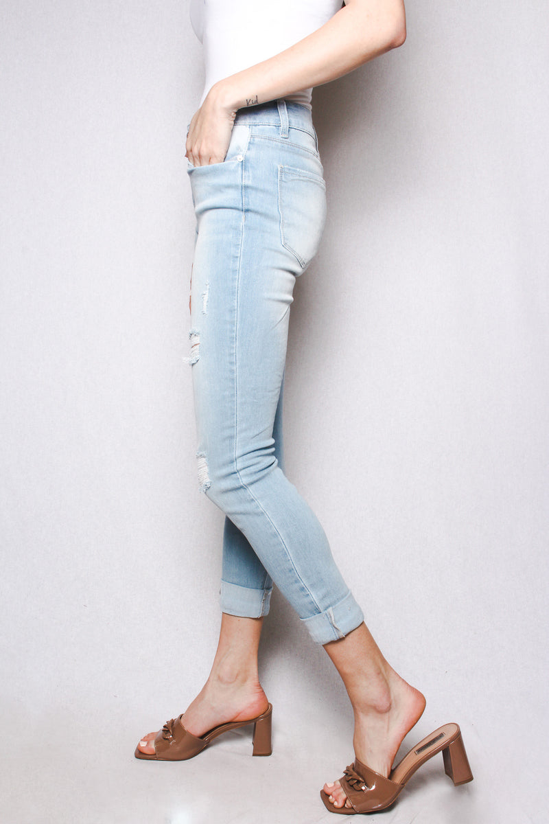 Women's Mid Rise Light Washed Distressed Skinny Jeans