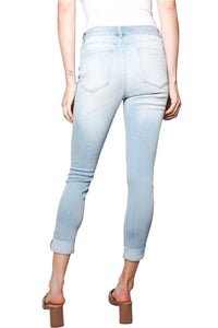 Women's Mid Rise Light Washed Distressed Skinny Jeans