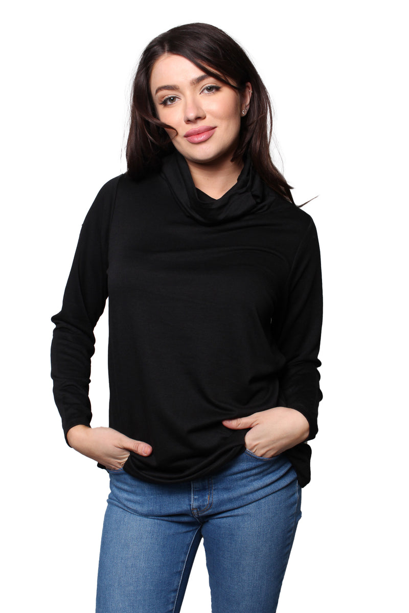 Women's Long Sleeves Cowl Neck Solid Top