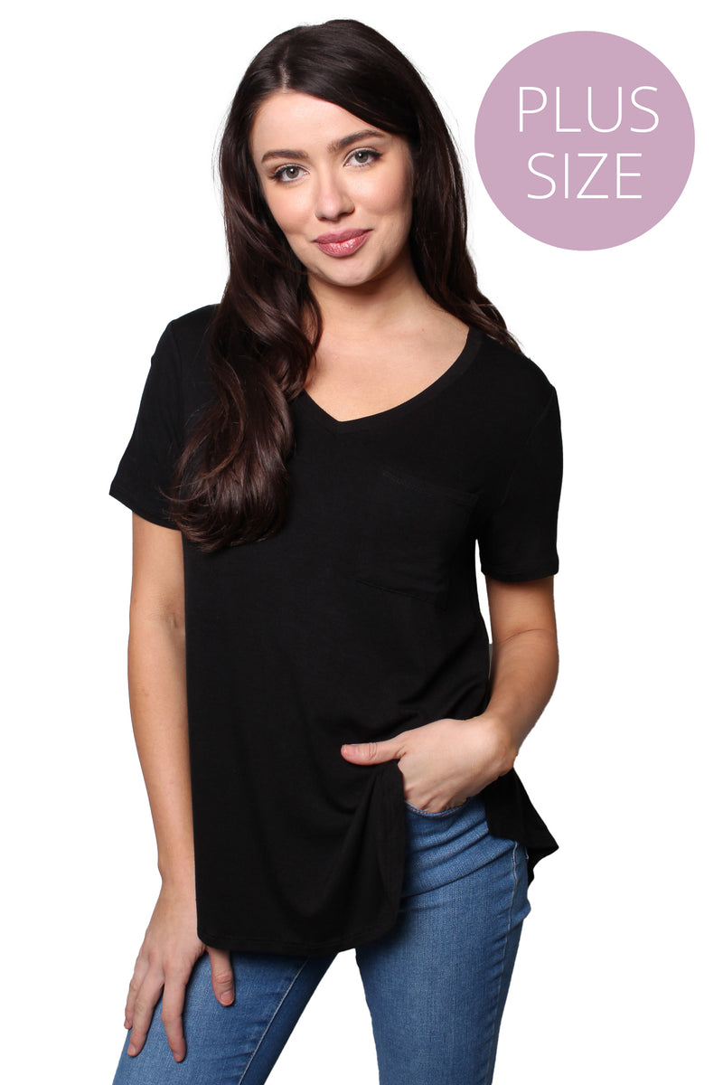 Women's Plus Short Sleeve Deep V Neck Plain Top