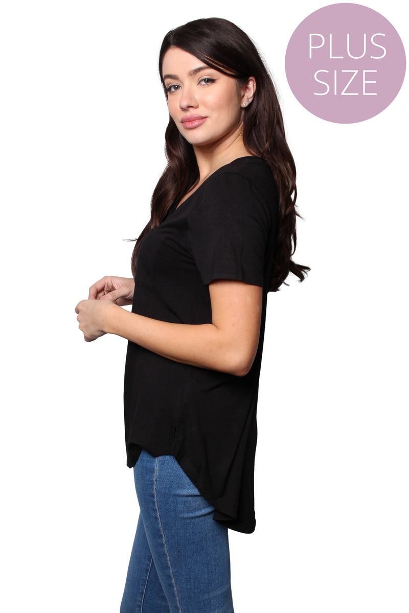 Women's Plus Short Sleeve Deep V Neck Plain Top