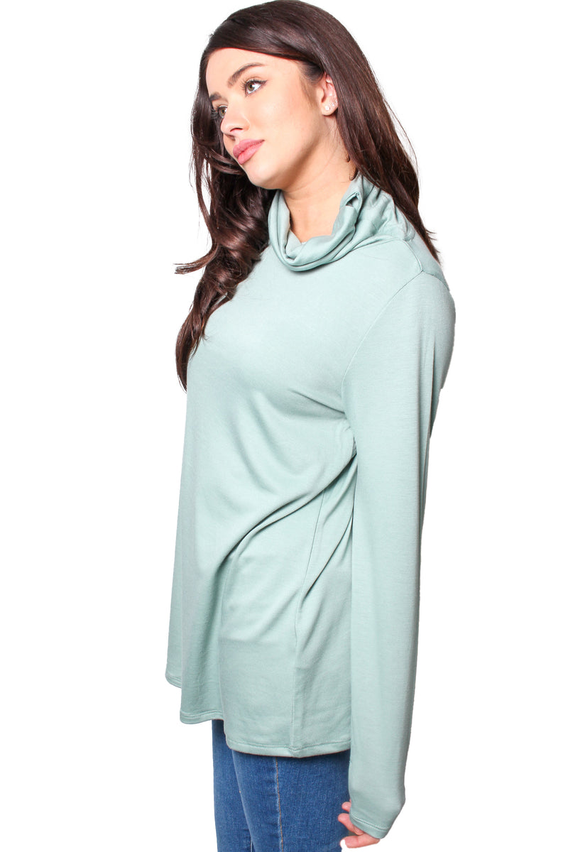 Women's Long Sleeves Cowl Neck Solid Top