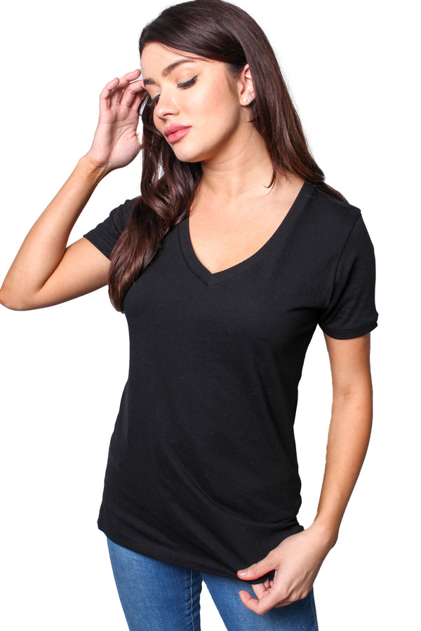Women's Short Sleeve Deep V Neck Plain Top