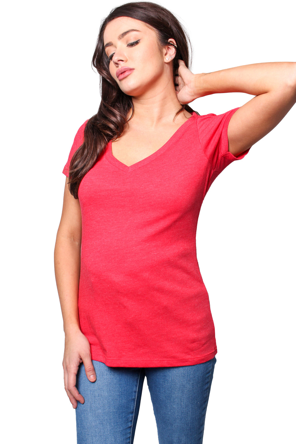 Women's Short Sleeve Deep V Neck Plain Top