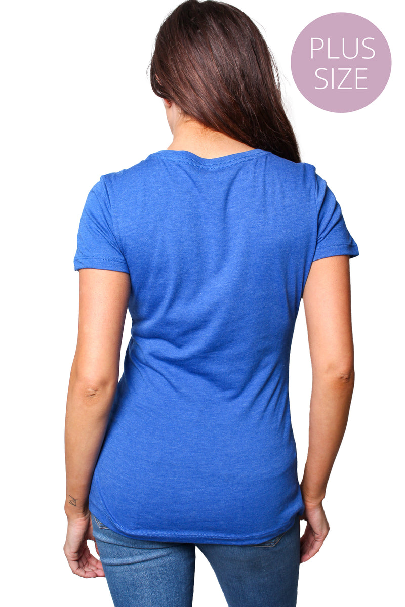 Women's Plus Short Sleeve Deep V Neck Plain Top