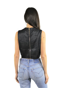 Women's Keyhole Round Neck Zip Back Crop Top