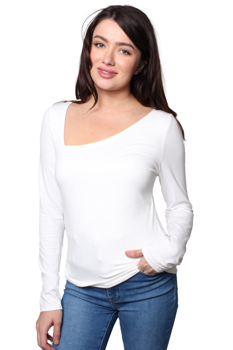 Women's Long Sleeves Asymmetrical Neck Solid Top