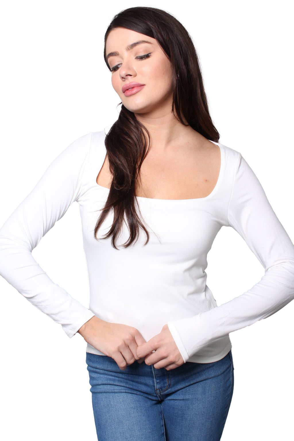 Women's Long Sleeves Square Neck Solid Top