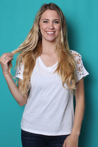Women's V Neck Top with Criss Cross Sleeve