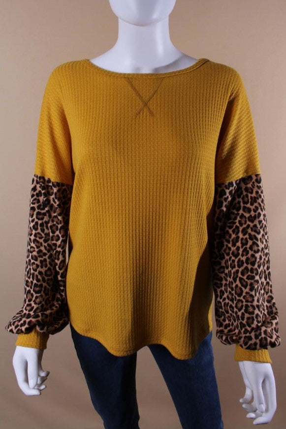 Women's Animal Print Bishop Sleeve Loose Fit Top