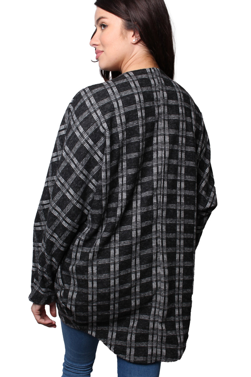 Women’s Long Sleeve Open Front Checkered Cardigan