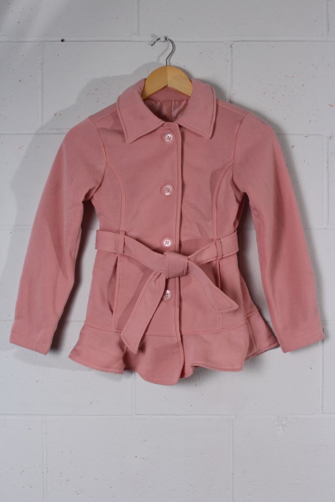 Kid's Pink Belted Peacoat