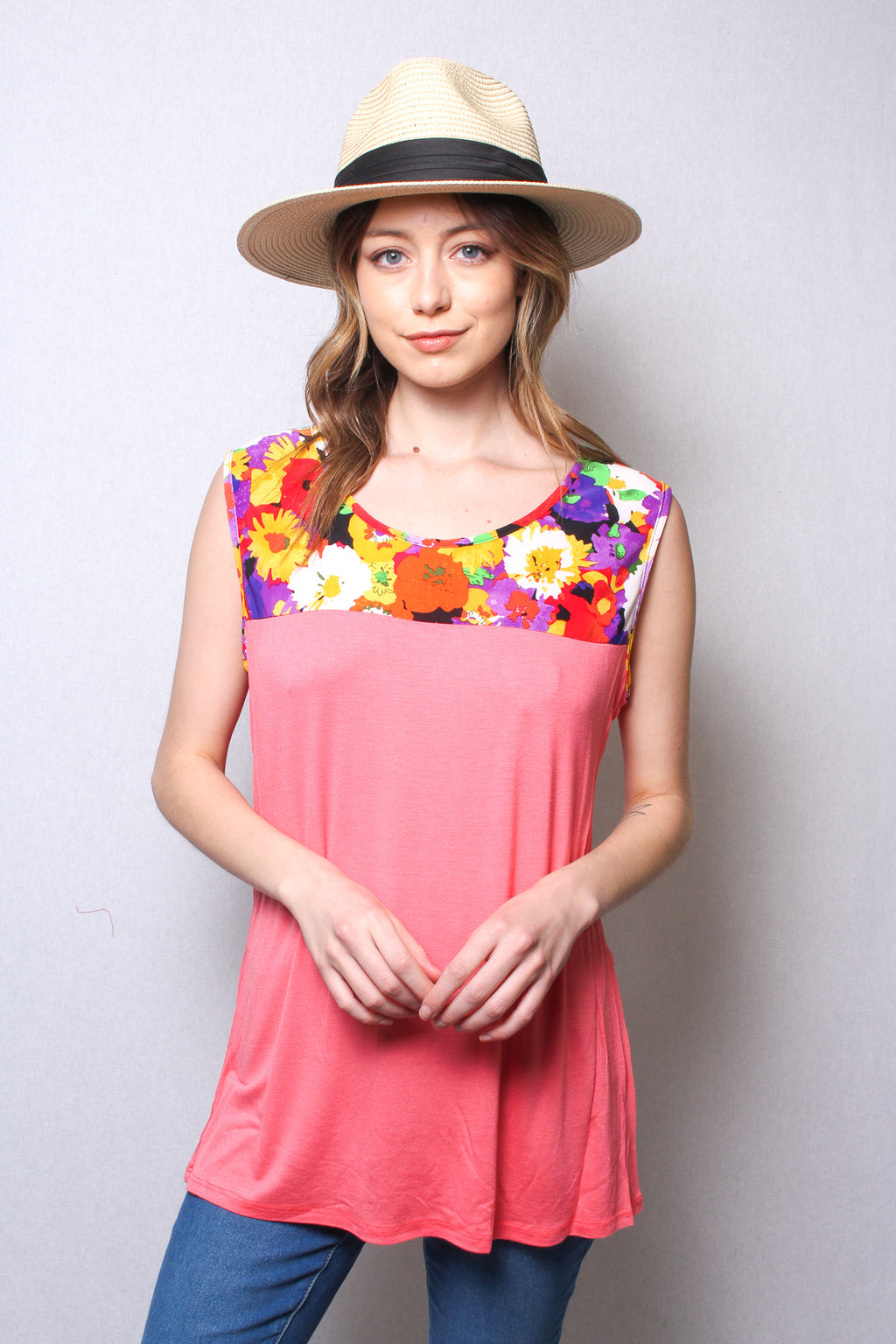 Women's Sleeveless Top with Floral Print Design