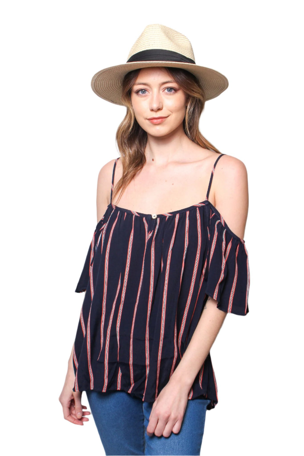 Women's Cold Shoulder Vertical Stripe Blouse