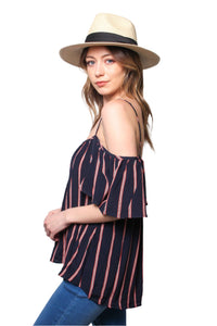 Women's Cold Shoulder Vertical Stripe Blouse