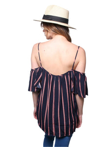 Women's Cold Shoulder Vertical Stripe Blouse