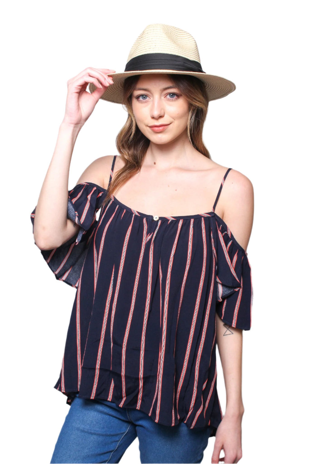 Women's Cold Shoulder Vertical Stripe Blouse