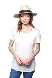 Women's Short Sleeves Cage Front Hi Low Tee