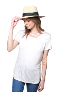 Women's Short Sleeves Cage Front Hi Low Tee