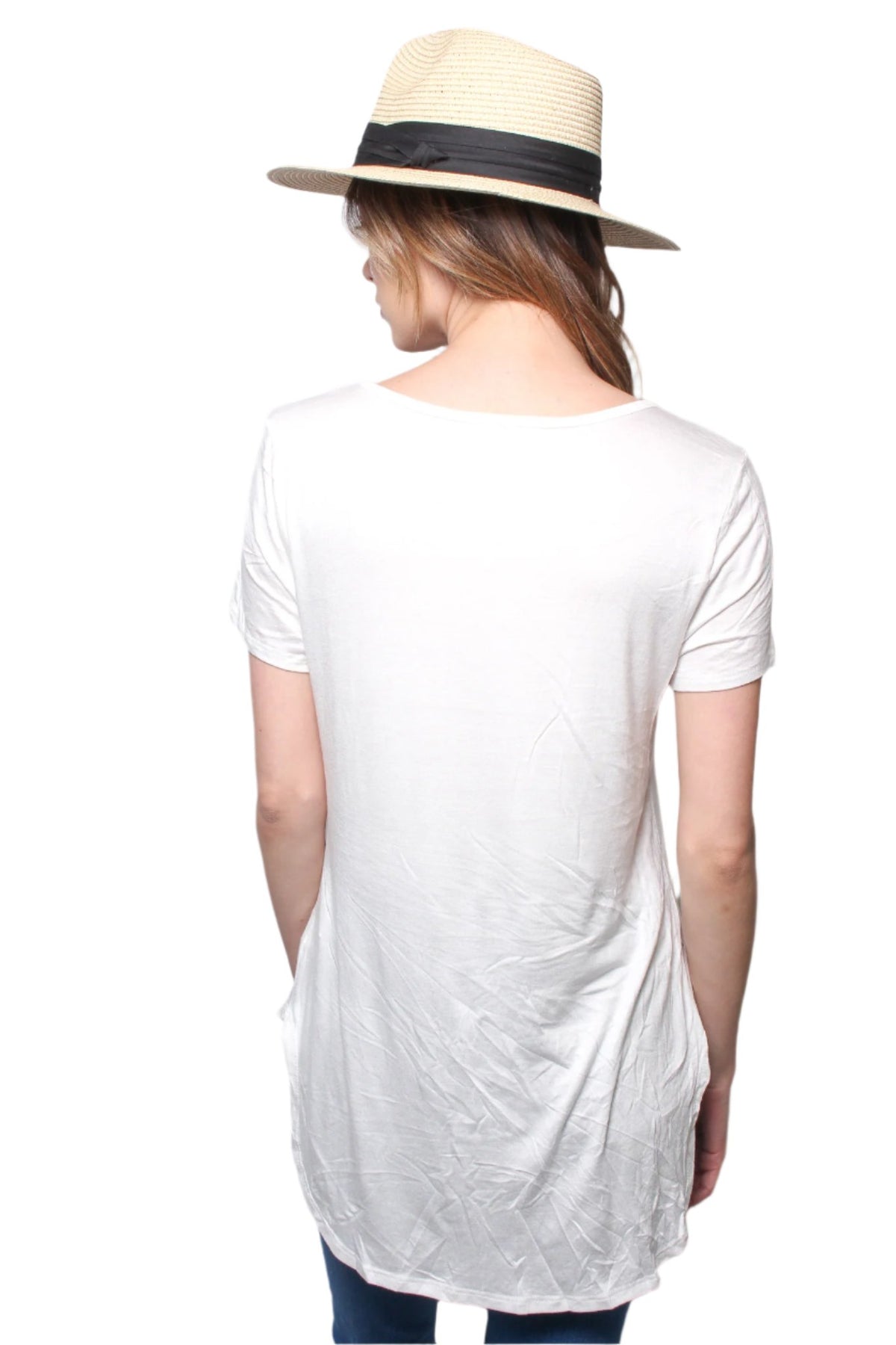 Women's Short Sleeves Cage Front Hi Low Tee
