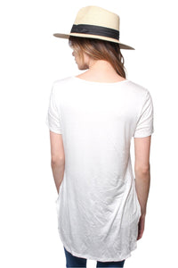 Women's Short Sleeves Cage Front Hi Low Tee