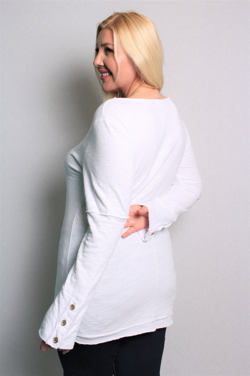Women's Plus Size Long Sleeve Top with Button Detail Cuffs