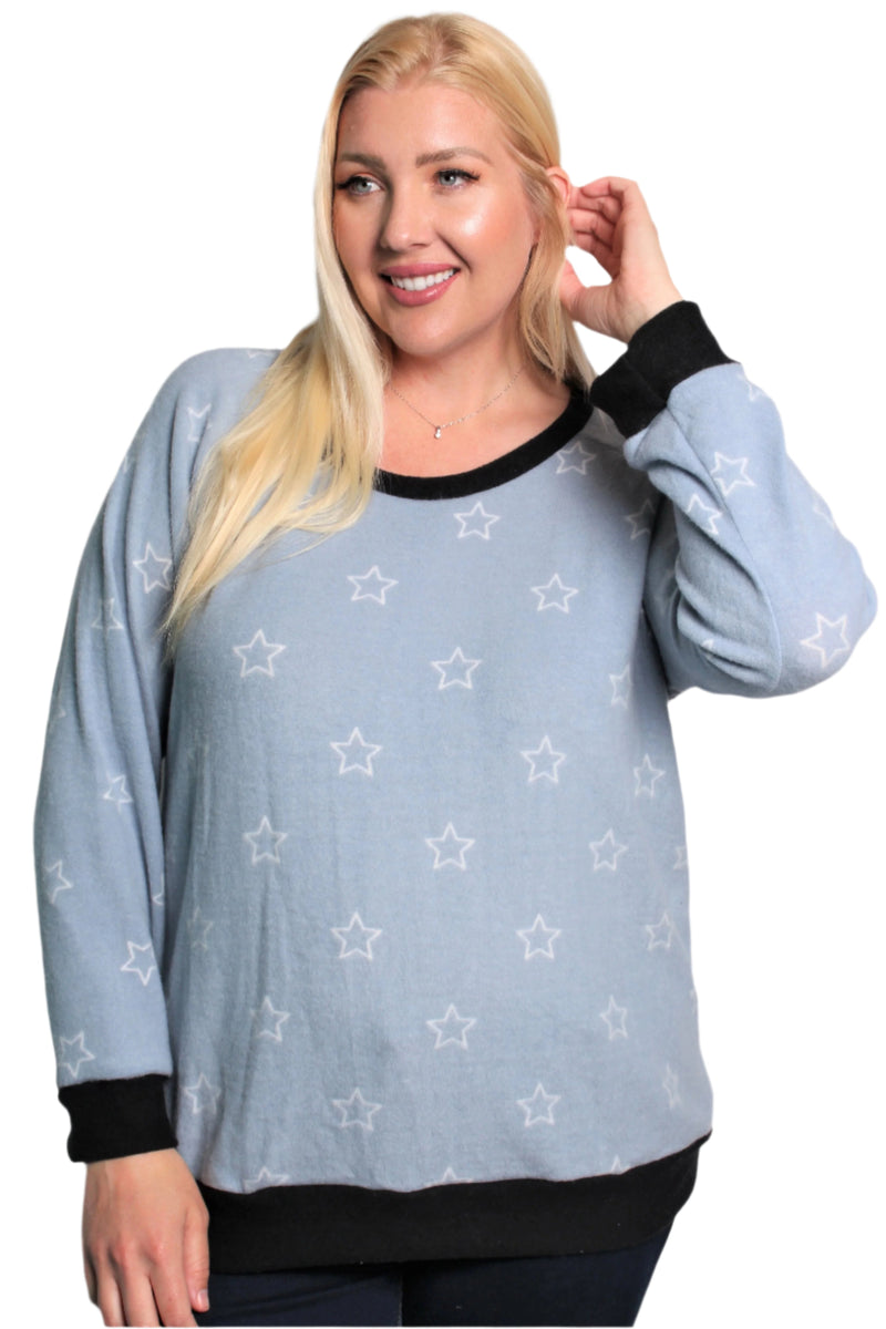 Women's Plus Size Star Print Raglan Top