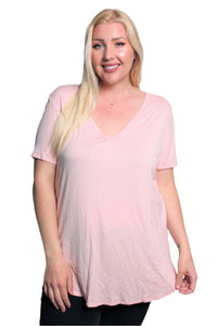 Women's Plus Size Short Sleeve V Neck Solid Top