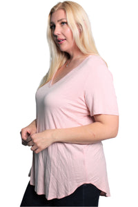 Women's Plus Size Short Sleeve V Neck Solid Top