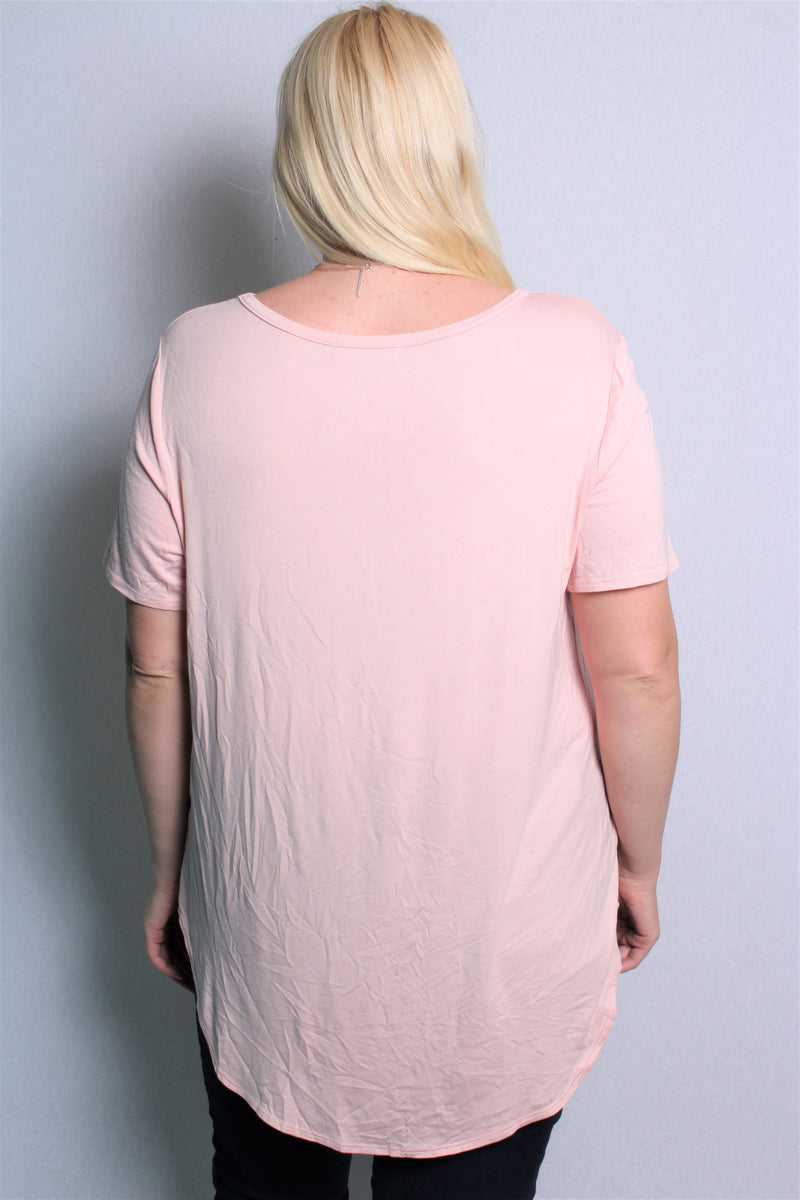 Women's Plus Size Short Sleeve V Neck Solid Top
