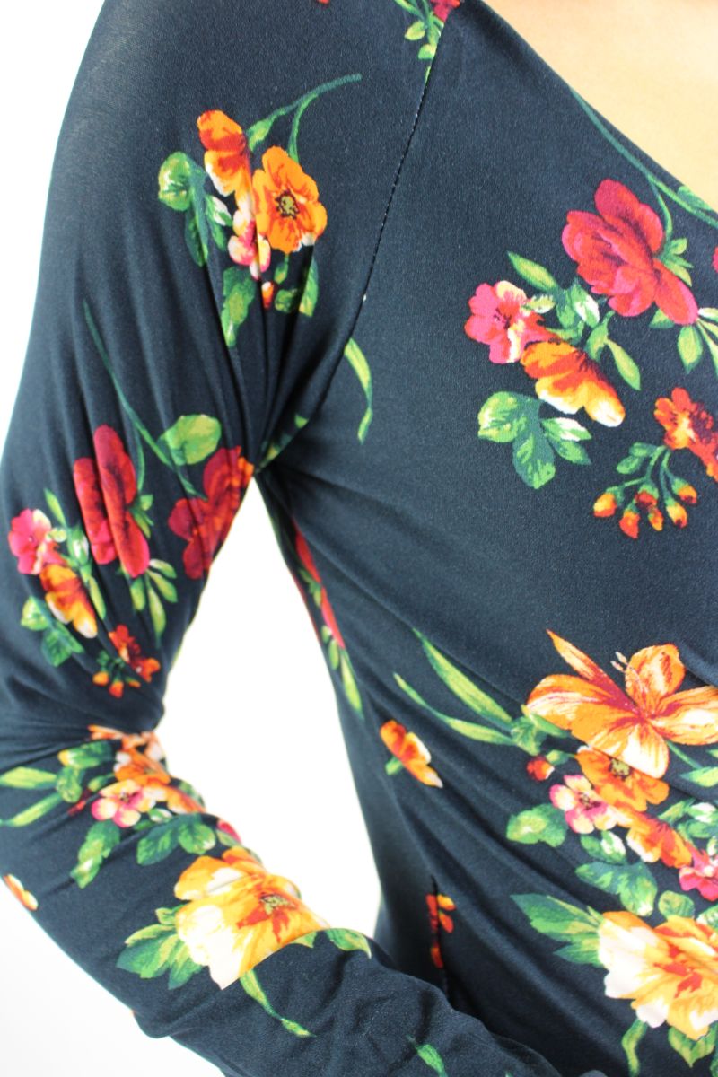 Women's Floral Print Long Sleeve Crop Top