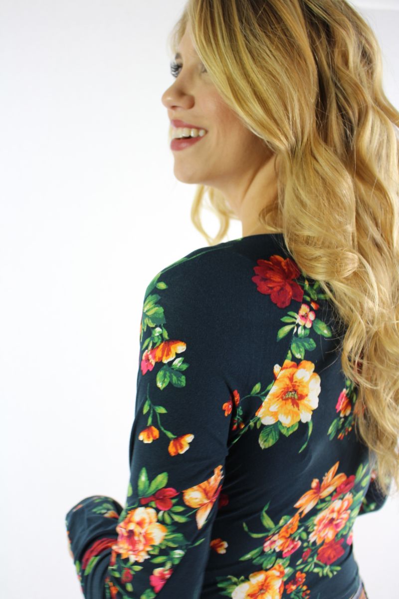 Women's Floral Print Long Sleeve Crop Top