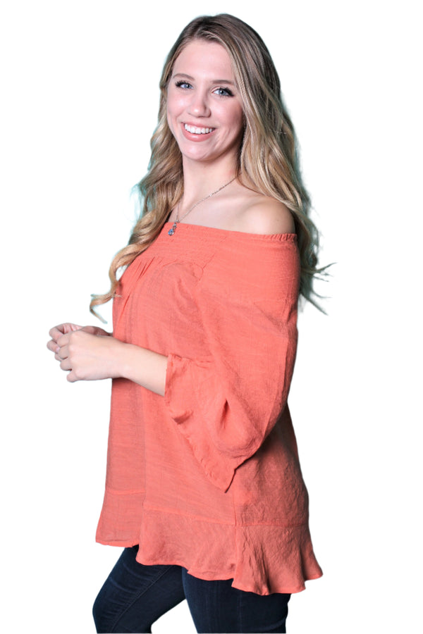 Women's 3/4th Sleeve Off Shoulder Woven Top